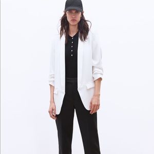 Zara white crepe blazer with rolled up sleeves XS